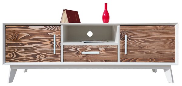 Comodă TV lemn masiv alb Timeless 1 Sertar 2 Uși 1 Nișă, 146 × 40 × 48 cm
