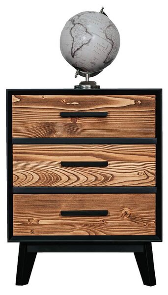 Noptieră lemn masiv Timeless 3 Sertare Negru, 50 × 40 × 64 cm