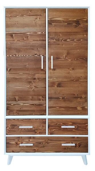 Dulap lemn masiv alb Timeless 3 Sertare 2 Uși, 100 × 55 × 200 cm