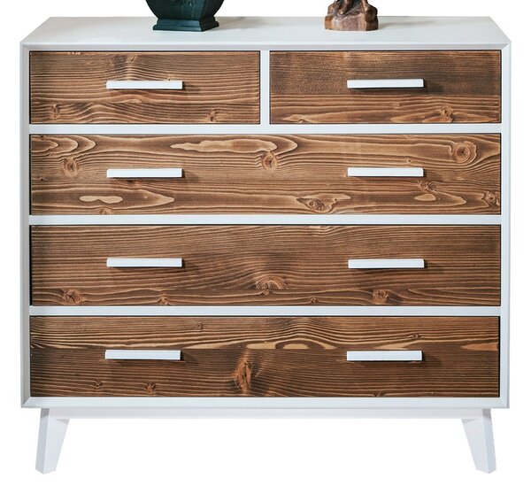 Comodă lemn masiv alb Timeless 3+2 Sertare, 98 × 45 × 85 cm