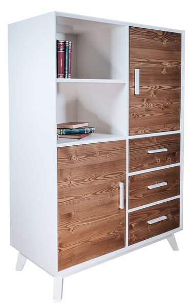 Dulăpior lemn masiv alb Timeless 3 Sertare 2 Uși + Nișă, 100 × 45 × 150 cm