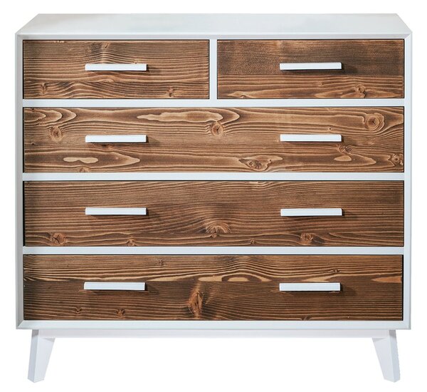 Comodă lemn masiv alb Timeless 3+2 Sertare, 98 × 45 × 85 cm