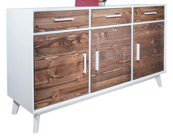 Comodă lemn masiv alb Timeless 3 Sertare 3 Uși, 146 × 45 × 85 cm