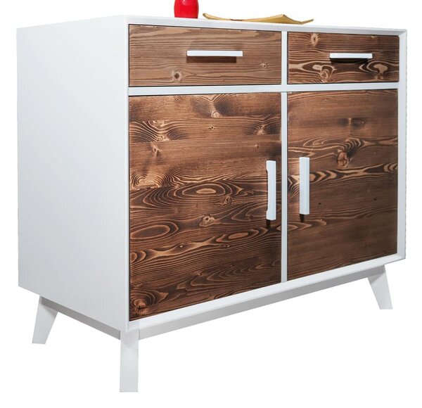 Bufet lemn masiv alb Timeless 2 Sertare 2 Uși, 98 × 45 × 85 cm