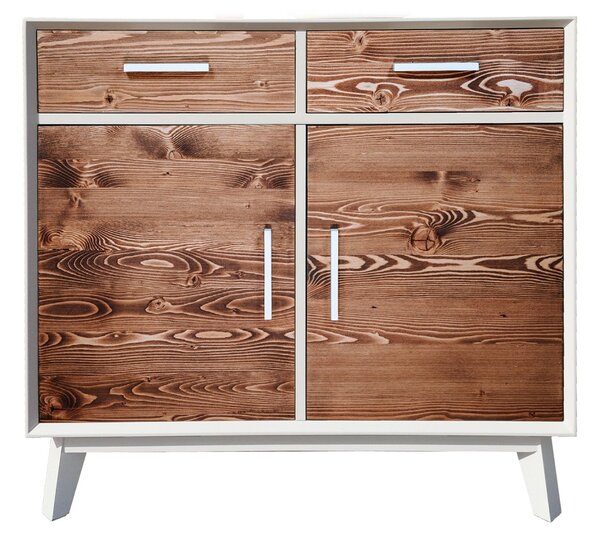 Bufet lemn masiv alb Timeless 2 Sertare 2 Uși, 98 × 45 × 85 cm