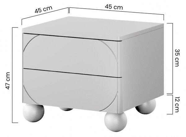 Noptieră Sonatia II 45 cm cu două sertare pe picioare tip bilă - cașmir