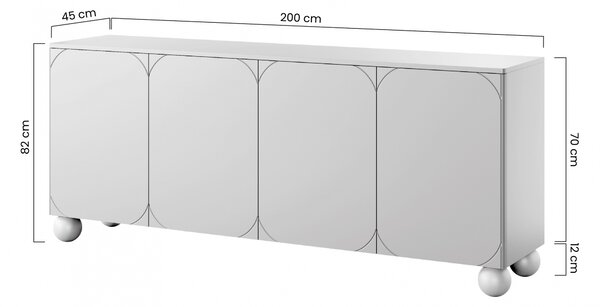 Comodă Sonatia II 200 cm cu patru uși - casmir / picioare sferice