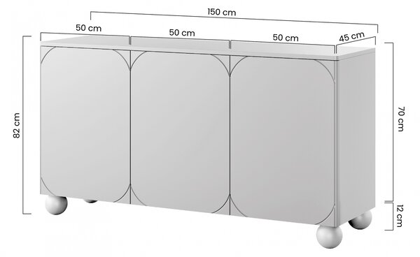 Comodă Sonatia II 150 cm trei uși - casmir / picioare rotunde