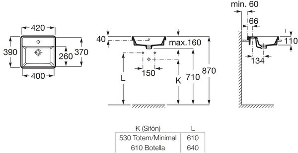 Roca Gap lavoar 42x39 cm dreptunghiular încastrat alb luciu A3270Y9000