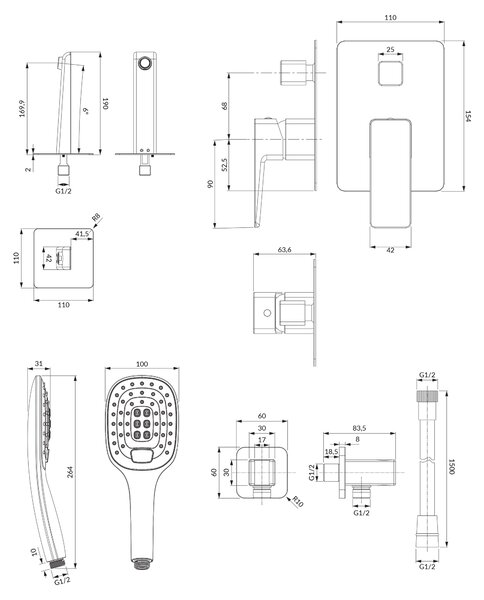 Omnires Parma set de duș ascuns crom SYSPMW01CR