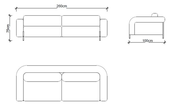Canapea lemn masiv Marquesa 3 Locuri, 260 × 100 × 75 cm