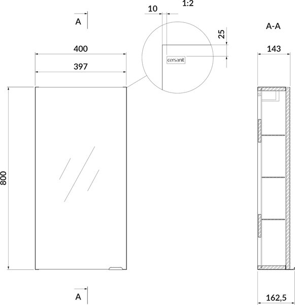 Cersanit Larga dulap 40x16.2x80 cm laterala pe perete alb S932-014