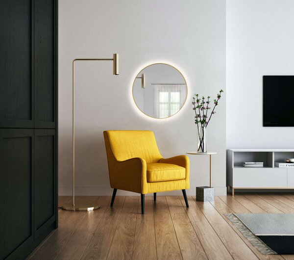 Baltica Design Bright oglindă 90x90 cm rotund cu iluminare auriu 5904107900469