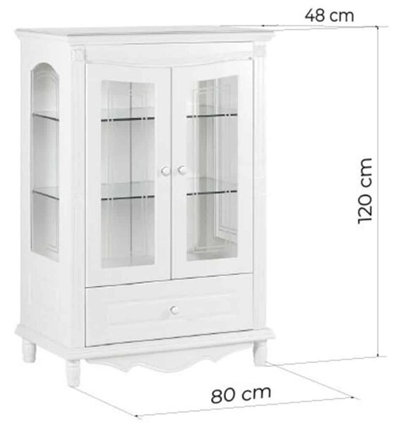 Vitrină lemn masiv alb Elizabeth 2 Uși, 80 × 48 × 120 cm