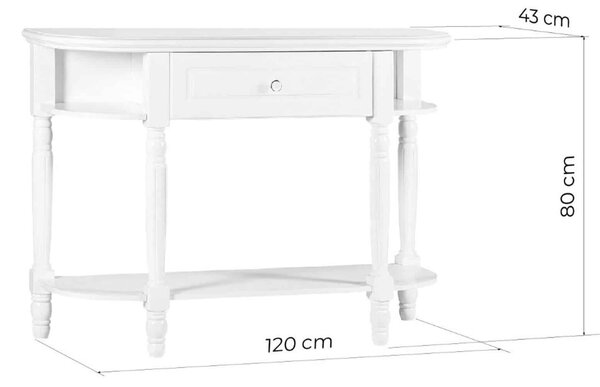 Consola lemn masiv alb Elizabeth, 120 × 43 × 80 cm