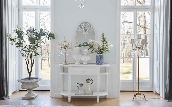 Consola lemn masiv alb Elizabeth, 120 × 43 × 80 cm