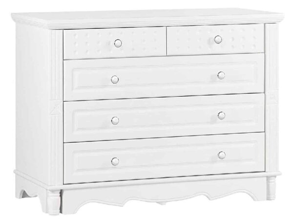 Comodă lemn masiv alb Elizabeth 5 Sertare, 100 × 46 × 75 cm