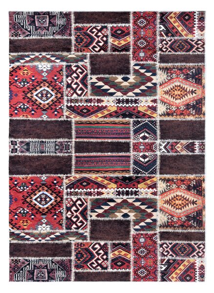 ANDRE 2305 covor lavabil oriental mozaic anti-alunecare - vin roșu / maro