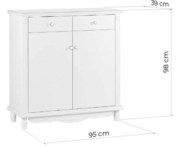 Dulap lemn masiv alb Pantofi Elizabeth, 95 × 39 × 98 cm