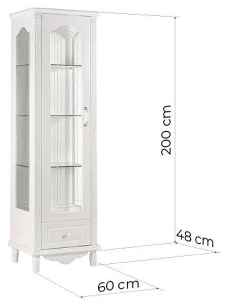 Vitrină lemn masiv alb Elizabeth 1 Usa, 60 × 48 × 200 cm
