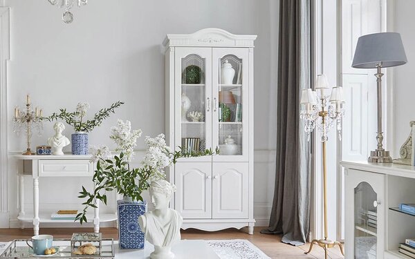 Bibliotecă lemn masiv alb 2 Uși Elizabeth, 98 × 43 × 223 cm