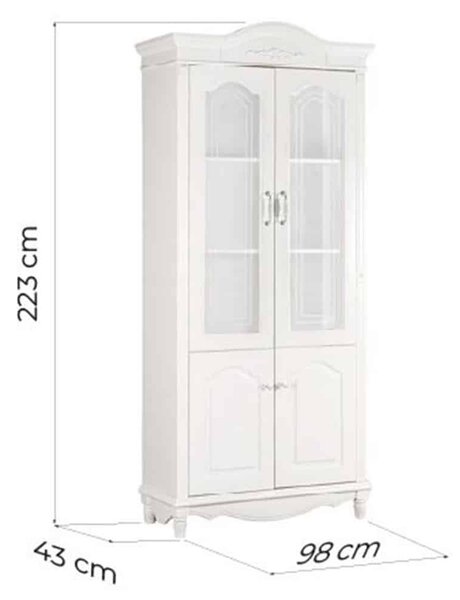 Bibliotecă lemn masiv alb 2 Uși Elizabeth, 98 × 43 × 223 cm