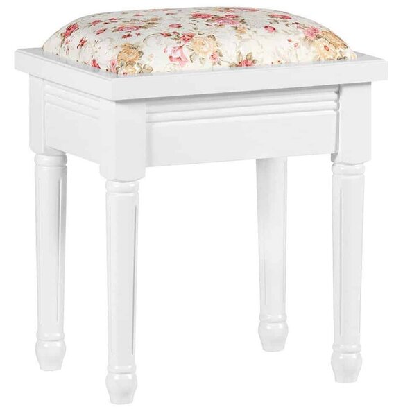 Taburet lemn masiv alb Elizabeth /Floral, 40 × 30 × 42 cm