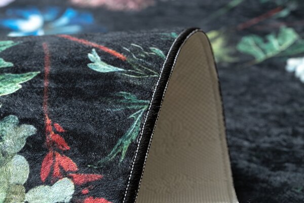 ANDRE 1629 covor lavabil flori vintage anti-alunecare - fekete si roz