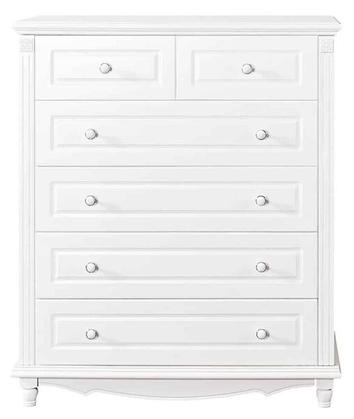 Comodă lemn masiv alb Elizabeth 6 sertare, 100 × 47 × 119 cm