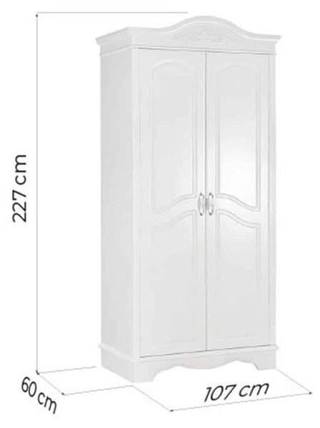 Dulap lemn masiv alb 2 Uși Elizabeth, 107 × 60 × 227 cm