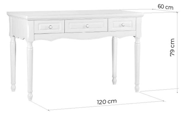 Birou lemn masiv alb Elizabeth, 120 × 60 × 79 cm