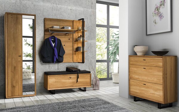 Băncuță lemn masiv Încălțăminte Sutton, 125 × 39 × 53 cm