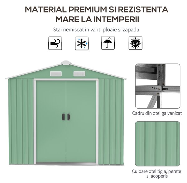 Outsunny Sopron de Gradina pentru Depozitare Unelte, 213x130x185cm, Verde Deschis