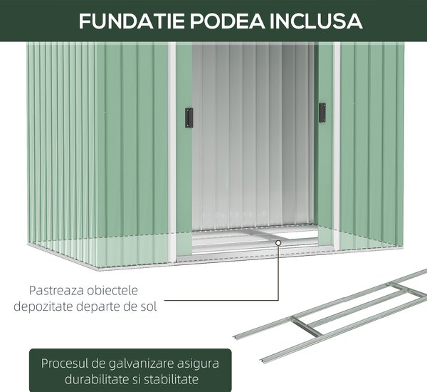 Outsunny Sopron de Gradina pentru Depozitare Unelte, 213x130x185cm, Verde Deschis