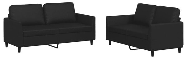 Set de canapele cu perne, 2 piese, negru, piele ecologică