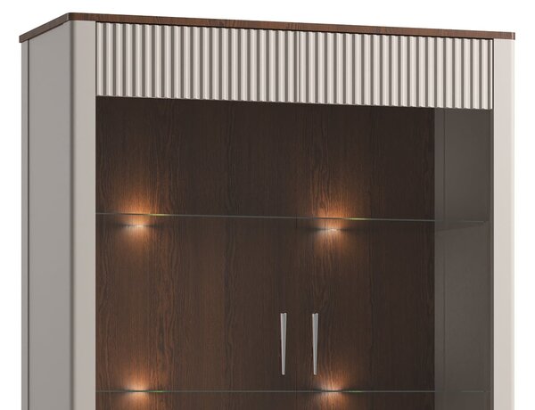 Vitrină lemn masiv nuc Napoli Crem/, 102 × 40 × 202 cm