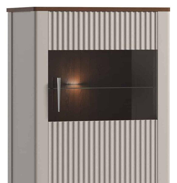 Vitrină lemn masiv nuc Napoli Crem/, 57 × 40 × 132 cm