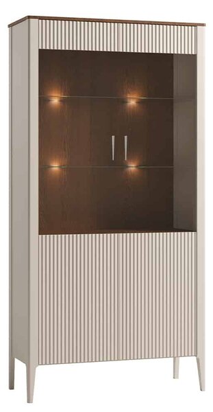 Vitrină lemn masiv nuc Napoli Crem/, 102 × 40 × 202 cm