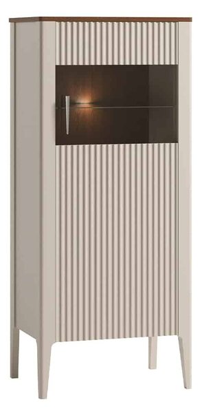 Vitrină lemn masiv nuc Napoli Crem/, 57 × 40 × 132 cm