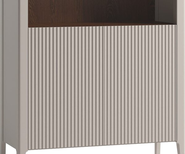 Vitrină lemn masiv nuc Napoli Crem/, 102 × 40 × 202 cm