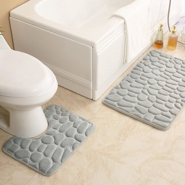 Set covoare baie, 2 bucati, absorbante, spuma memorie, gri