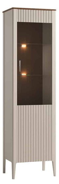 Vitrină lemn masiv nuc Napoli Crem/, 57 × 40 × 202 cm