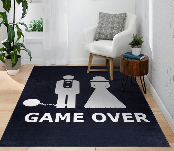 Covor lavabil BAMBINO 2104 'Game over' nunta, burlac, anti-alunecare - negru