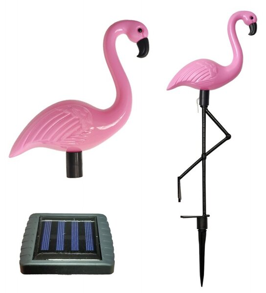 Set 3 lampi solare LED, grad protectie IP65, figurina flamingo, rezistenta interperii, 300mAh, 1,2V, 52,5 cm, roz