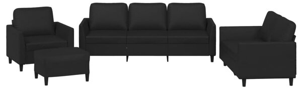 Set de canapele cu perne, 4 piese, negru, piele ecologică