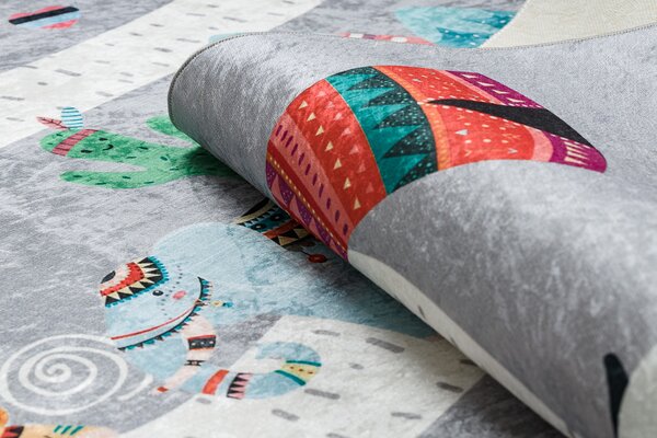 BAMBINO 2160 covor lavabil Sat indian, animale pentru copii anti-alunecare - gri