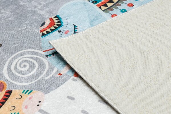 BAMBINO 2160 covor lavabil Sat indian, animale pentru copii anti-alunecare - gri