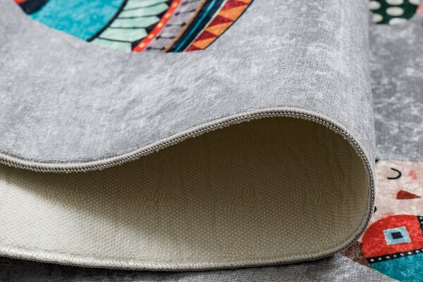 BAMBINO 2160 covor lavabil Sat indian, animale pentru copii anti-alunecare - gri