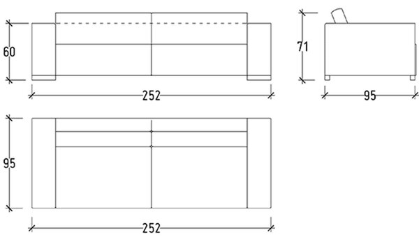 Canapea lemn masiv Uso, 252 × 71 × 95 cm