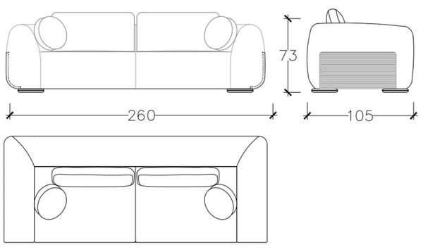 Canapea lemn masiv Maura, 260 × 73 × 105 cm